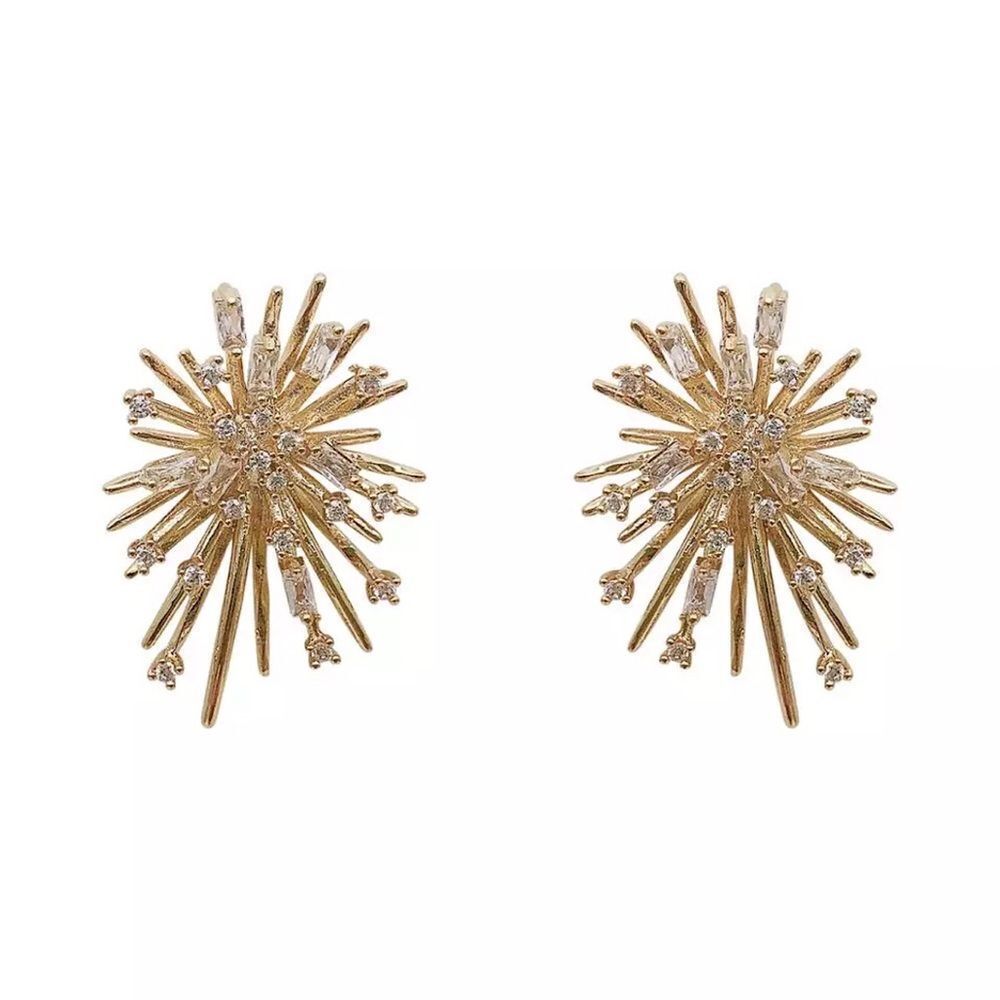 💎A032💎 *NEW ELEGANT 18K YELLOW GOLD FIREWORKS STUD EARRINGS